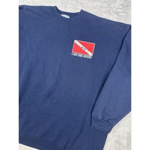 Vtg Lake‎ Erie Divers Sweatshirt Mens XL Blue Crewneck 90s Faded Boxy Minimalist